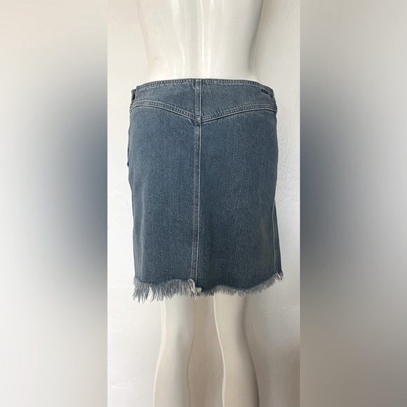 CHLOE BLUE DENIM JEAN MINI SKIRT SIZE 36 FRINGE HEM LUXURY BOHO
